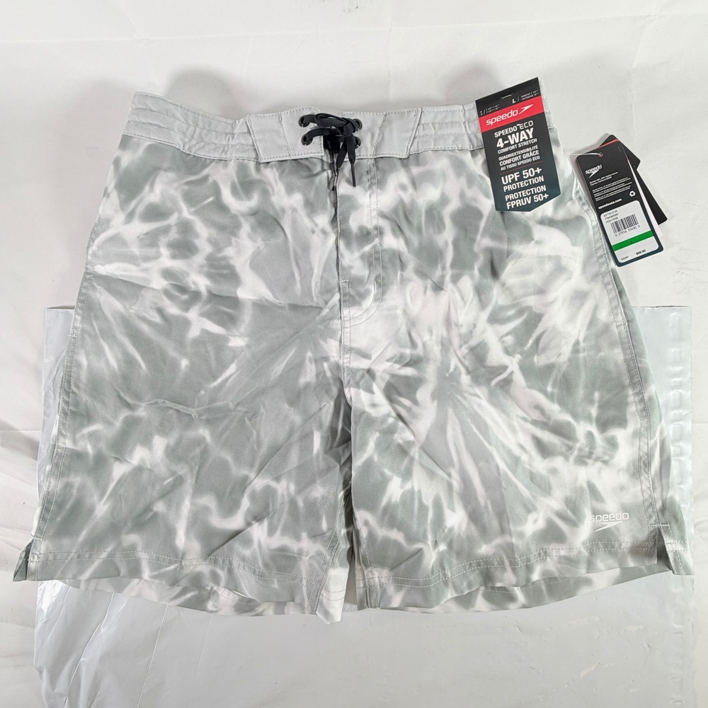 Speedo Eco Men's Boardshorts Swim Trunks Large Gray Tie Dye UPF 50+